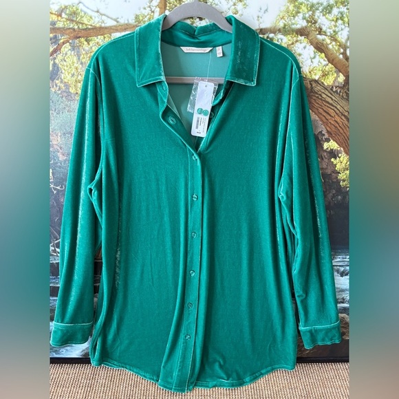 Soft Surroundings Green Velvet Long Shirt - Picture 4 of 12